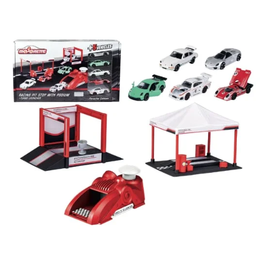 Coffret 5 véhicules + racing tent + podium