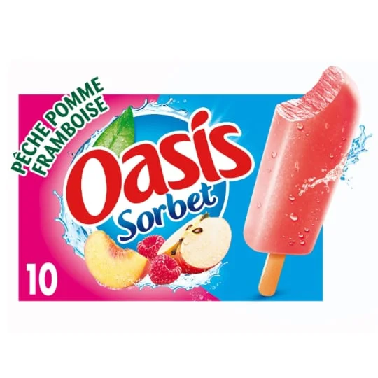 Glace sorbet pêche pomme framboise