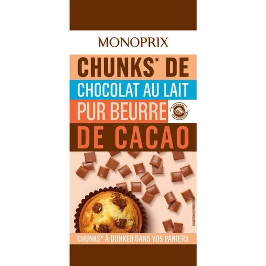 Chunk's de chocolat au lait pur buerre de cacao