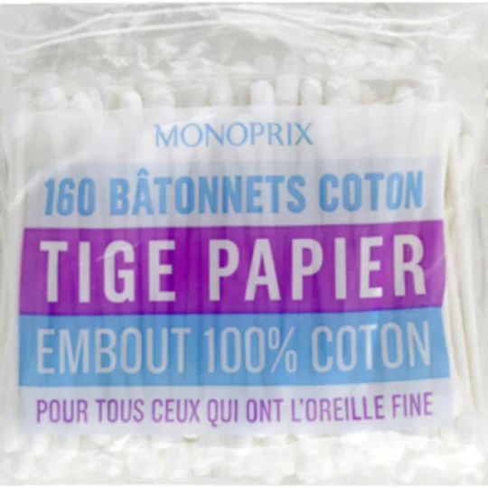 Bâtonnets coton tige papier embout 100% coton