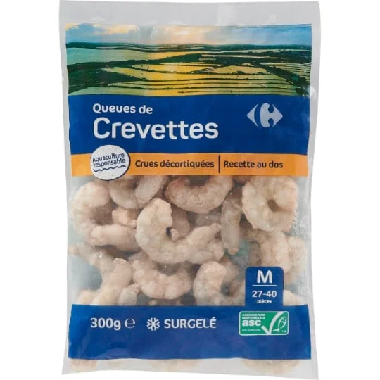Queues de crevettes crues décortiquées