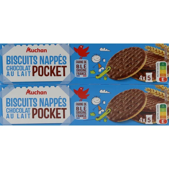 Biscuits sablés nappés de chocolat au lait sachets fraîcheur