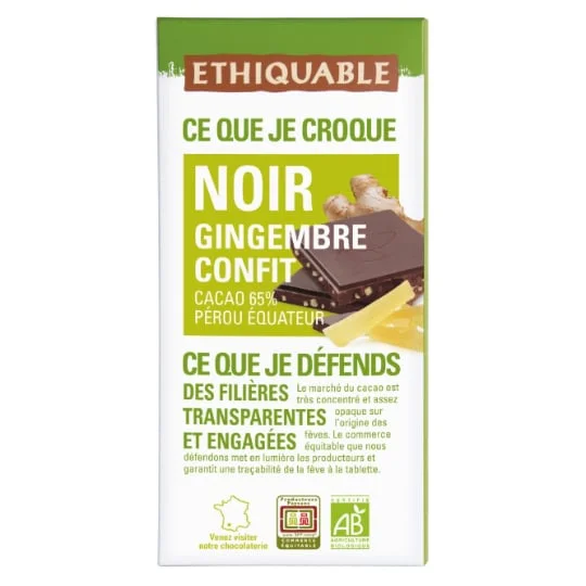 Chocolat noir gingembre confit Pérou Bio