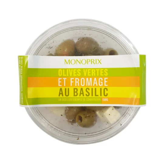 Olives vertes et fromage au basilic