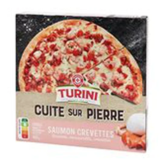 Pizza Cuite sur pierre Saumon crevettes