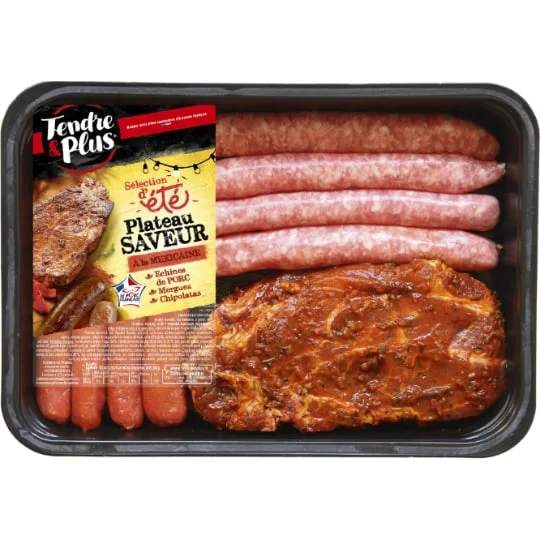Assortiment de viandes échines saveur mexicain merguez chipolatas