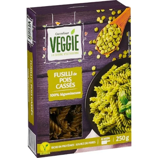 Pâtes Fusili colorées de pois cassé