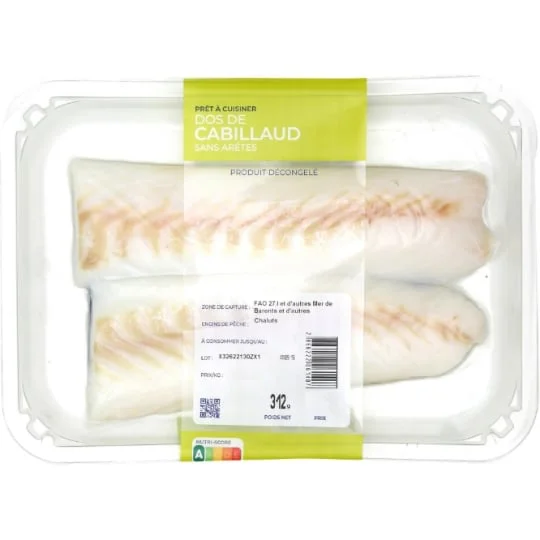 Dos de cabillaud sans arêtes