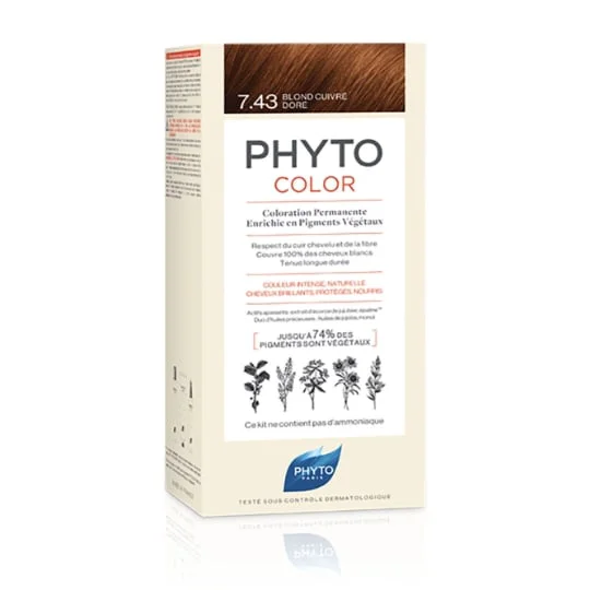 Coloration cheveux blond cuivre doré 7.43