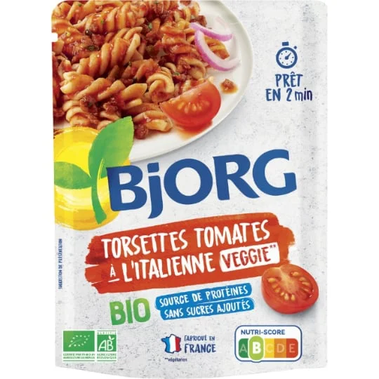 Plat cuisiné bio torsettes tomates à l'italienne