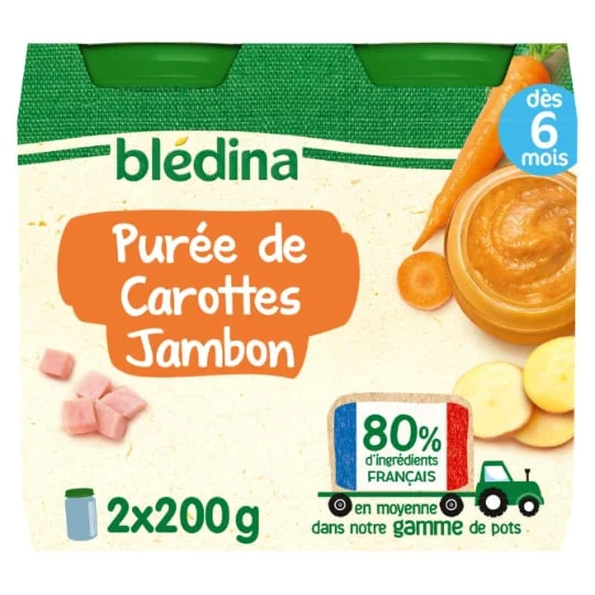 Petit pot bébé dès 6 mois purée de carottes jambon