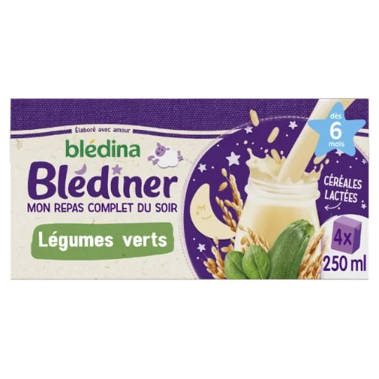 Lait et céréales bébé dès 6 mois repas du soir saveur légumes verts