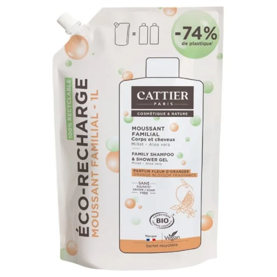 Recharge Corps et Cheveux Moussant Familial à l'Aloe Vera et Fleur d'Oranger Bio