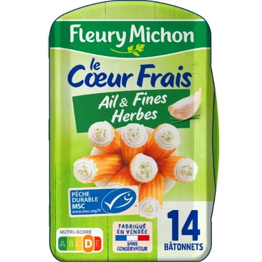 Bâtonnets de surimi MSC coeur frais fromage ail et herbes