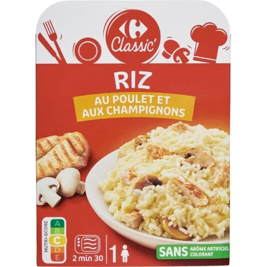 Plat cuisiné riz poulet champignons