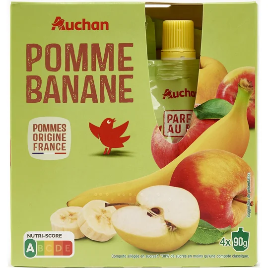 Gourdes pomme banane allégé en sucres sans conservateur