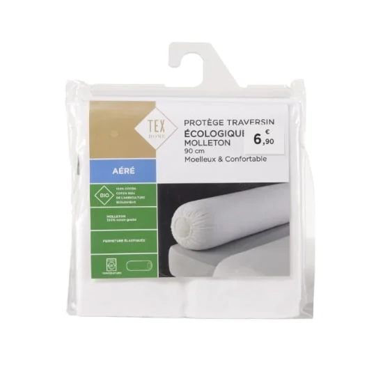 Protège oreiller blanc molleton coton Bio 90 cm TEX BIO