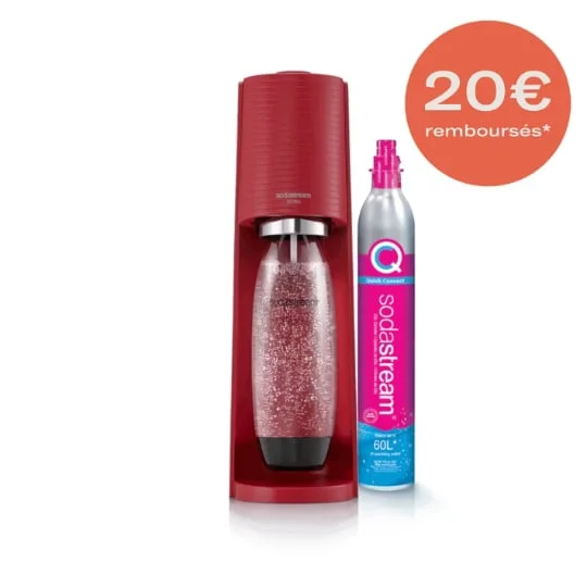Machine à eau pétillante TERRA + 1 bouteille 1L rouge