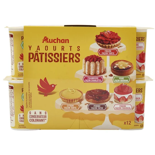 Yaourt pâtissier aux fruits panachés avec morceaux de biscuits