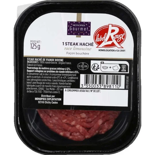 Steak haché de boeuf Label Rouge race Limousine façon bouchère 12% mat. gr.
