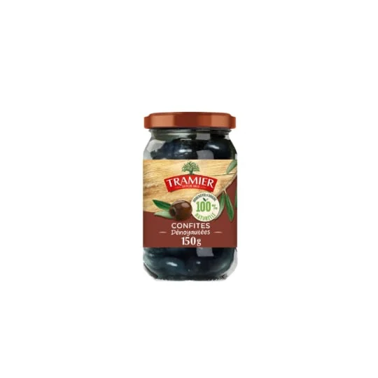 Olives noires confites dénoyautées égouttées
