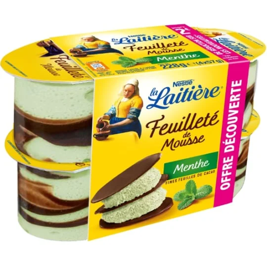 Dessert Lacté Mousse à l'Arôme Naturel De Menthe et Fines Feuilles De Cacao LA LAITIERE