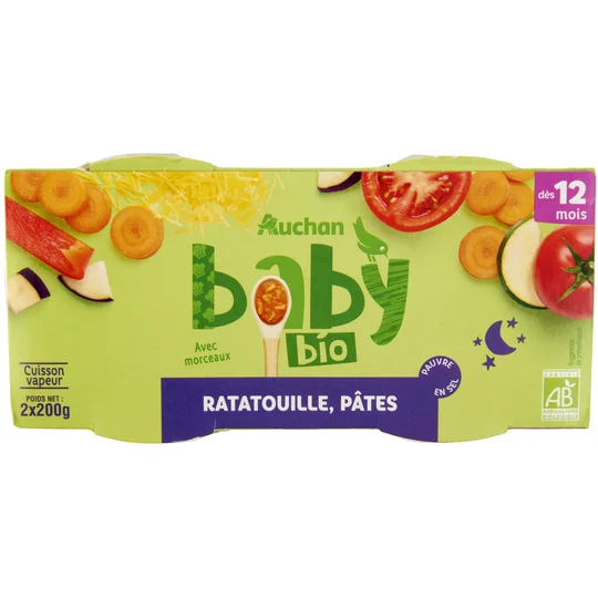 Bol de ratatouille et pâtes bio dès 12 mois