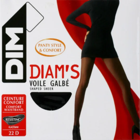 Collant Voile Galbé, Noir, 22D, Diam'S, T2