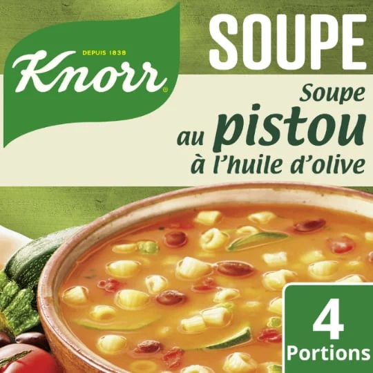 Soupe déshydratée au pistou et huile d'olive
