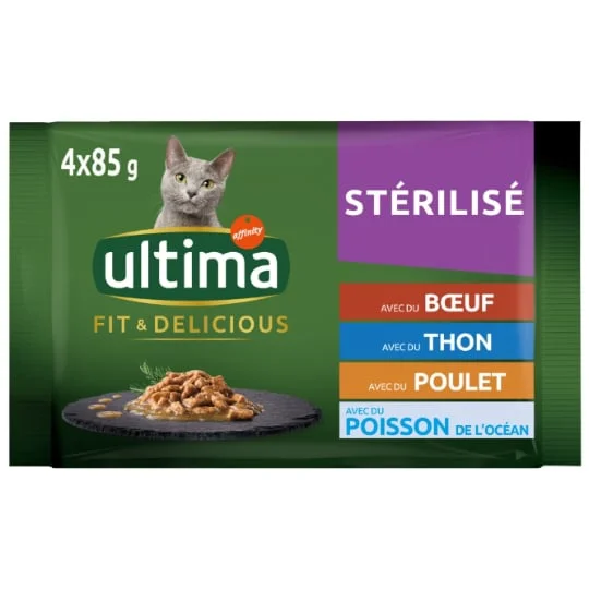 Pâtée pour chat poulet boeuf thon et poisson