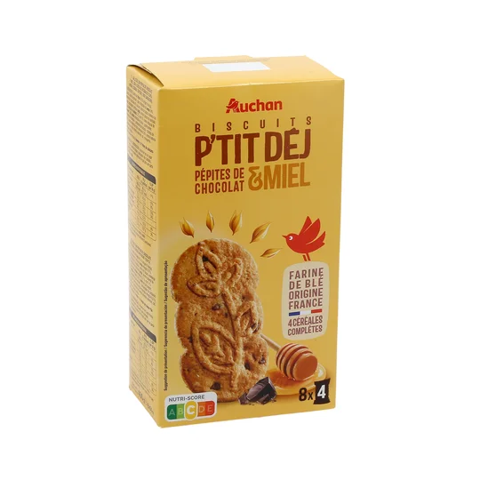 Biscuits petit-déjeuner pépites de chocolat et miel, sachets fraîcheur