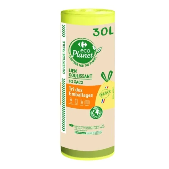 Sac poubelle à lien coulissant, spécial tri sélectif 30L