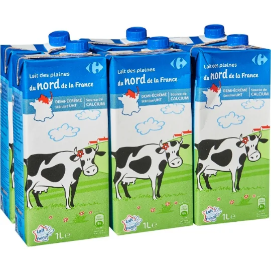 Lait Demi-Ecreme Stérilisé UHT Calcium du Nord de la France