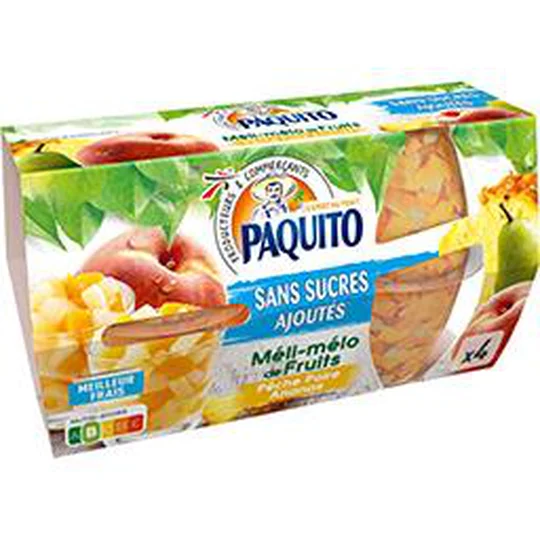 Méli-mélo de fruits pêche poire ananas sans sucres ajoutés