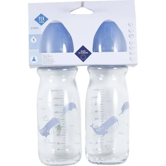 Lot de 2 biberons en verre Bleu TU