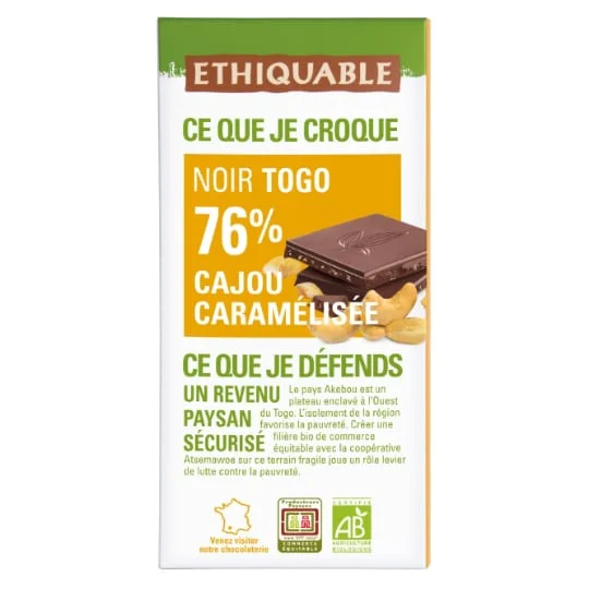 Tablette de chocolat cajou caramélisée