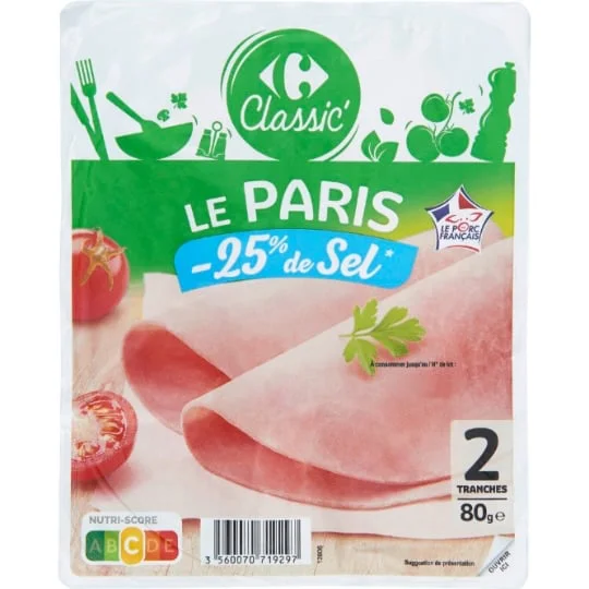 Jambon Le Paris sel réduit