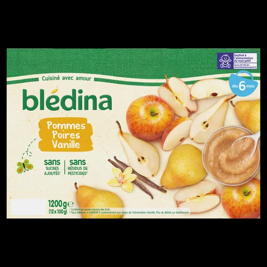Purée fruit bébé 6 mois Pomme poire vanille