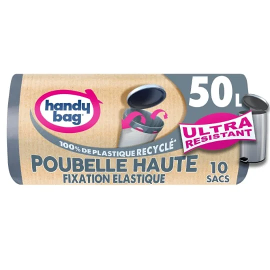 Lot de 10 Sacs Poubelle 50L, 100% de Plastique Recyclé