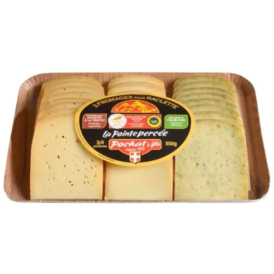 Fromage à Raclette : à la truffe d'été, de Savoie IGP et à l'ail des ours