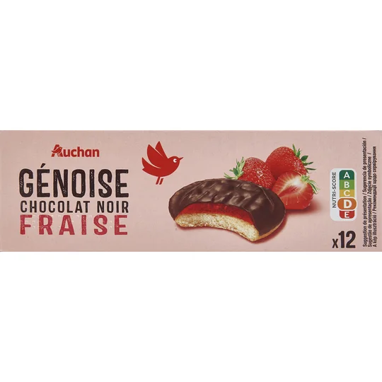 Génoise napées de chocolat de noir saveur fraise