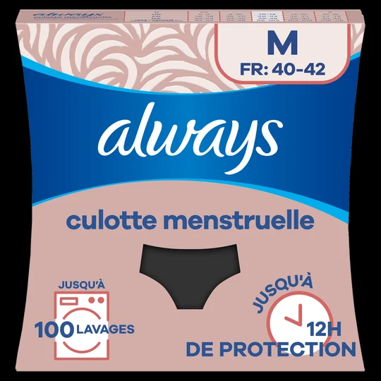 Culotte de règles lavable noir, taille M