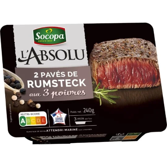 Viande Bovine: pavés de rumsteck 3 poivres L'ABSOLU