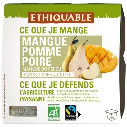 Compote mangue pomme poire sans sucre ajouté Bio