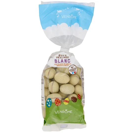 Oeufs chocolat blanc praliné au éclats de noisettes caramélisés