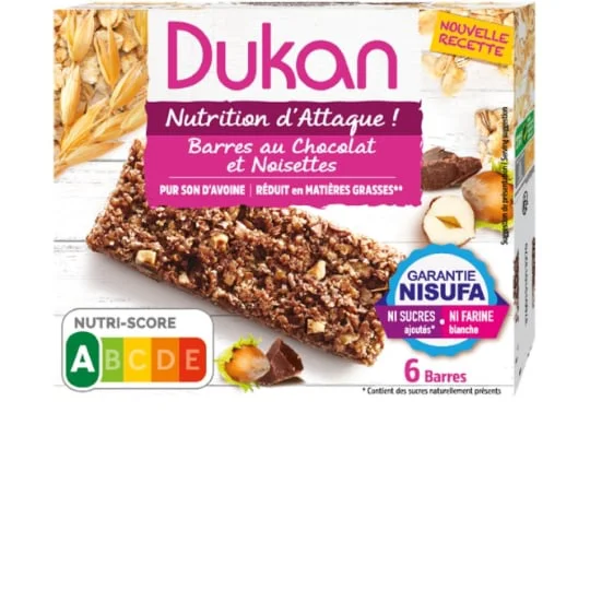 Barres son d'avoine chocolat noisette sans sucres ajoutés