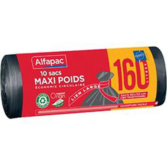 Sacs-poubelle recyclés à lien large 160L