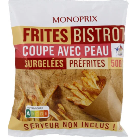 Frites Bistrot coupé avec peau préfrites, surgelées