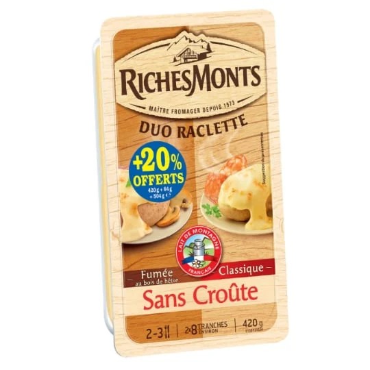 Raclette Sans croûte Fumée et Classique