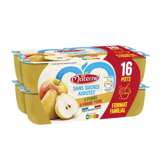 Compotes s/sucres ajoutés pomme poire format familial